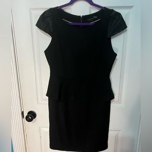 Alice + Olivia Peplum Cinched Waist Dress Black Sz 10 Leather Cap Sleeves